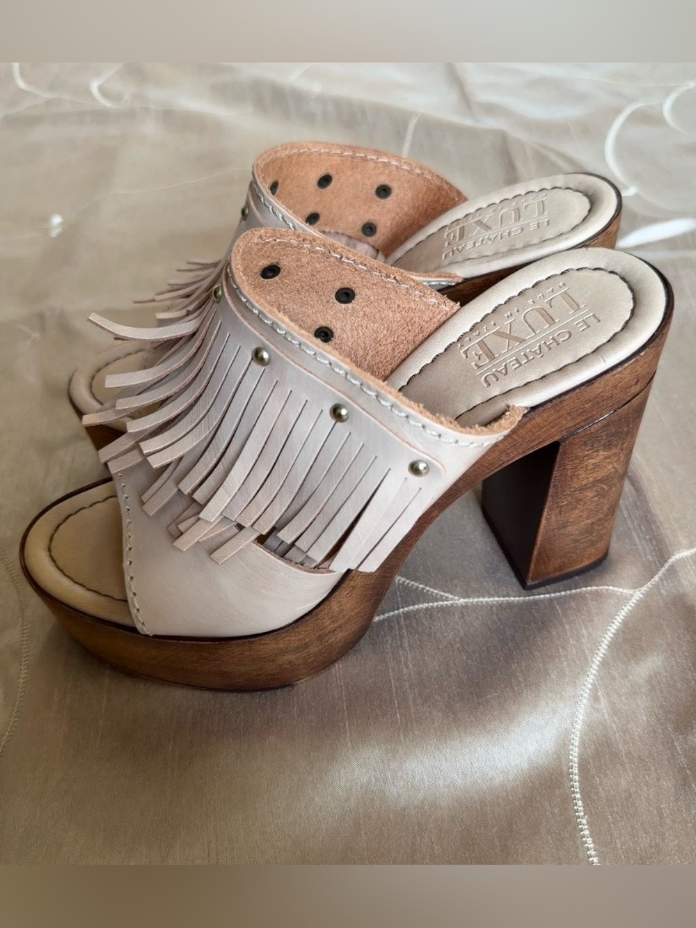 Fringe Platform Mule Heels Made in Italy